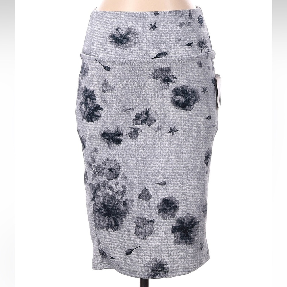 LuLaRoe Floral Gray Watercolor Cassie Pull On Pencil Skirt Size XS NWT